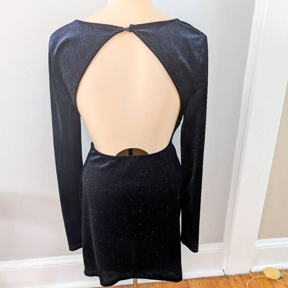 Lovely Day Long Sleeve Blue Glitter Velvet Dress - Picture 2 of 6